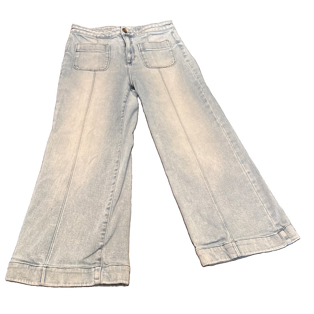 LC Lauren Conrad Jeans Womens 14 Super High Rise Wide Leg Light Wash Stretch